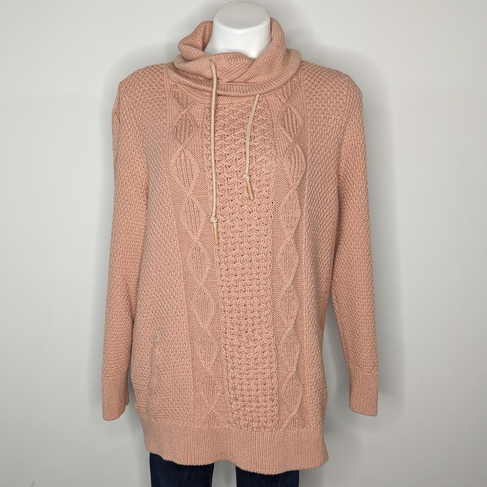 L.L. Bean Signature light pink funnel neck cotton fisherman's sweater XL